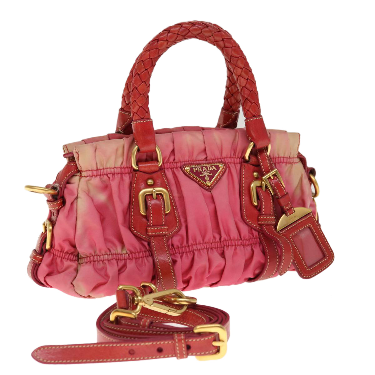 PRADA Hand Bag Nylon 2way Pink Auth 65534