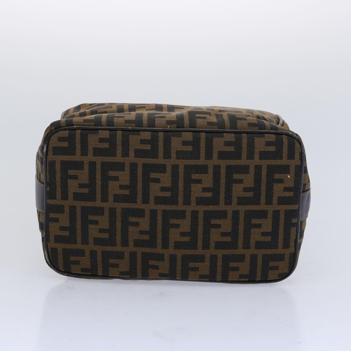 FENDI Zucca Canvas Vanity Cosmetic Pouch Brown Black Auth 65535