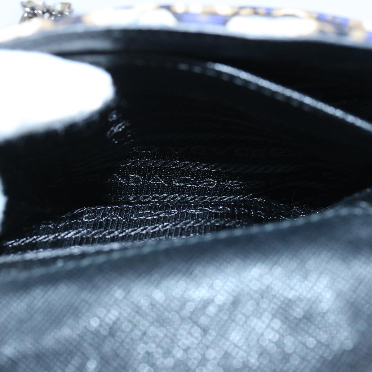 PRADA Chain Shoulder Bag Nylon Brown Blue Auth 65541A