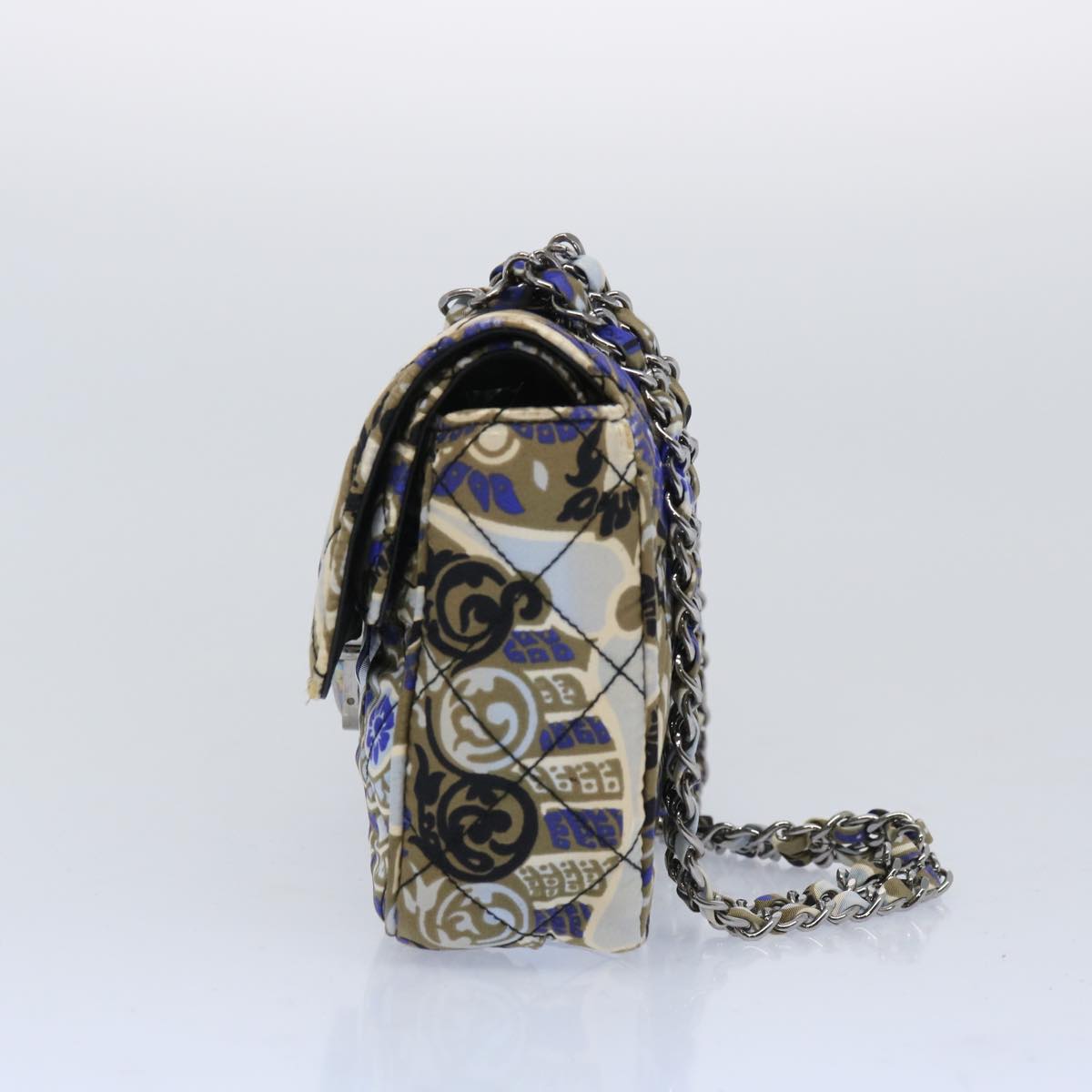 PRADA Chain Shoulder Bag Nylon Brown Blue Auth 65541A