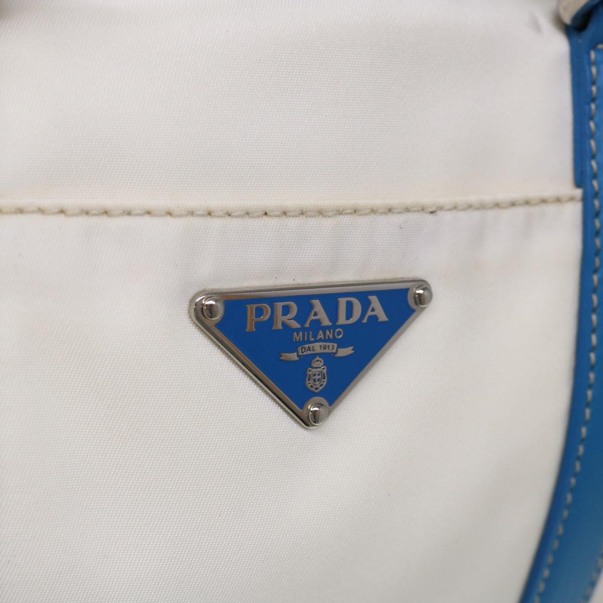 PRADA Hand Bag Nylon 2way White Blue Auth 65542