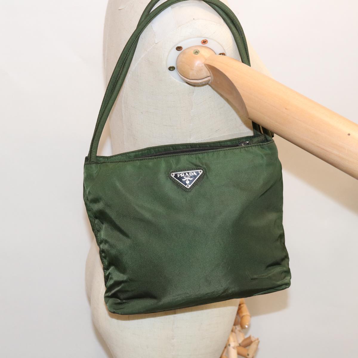 PRADA Hand Bag Nylon Green Auth 65553