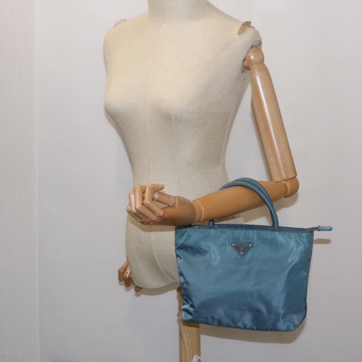 PRADA Hand Bag Nylon Turquoise Blue Auth 65555