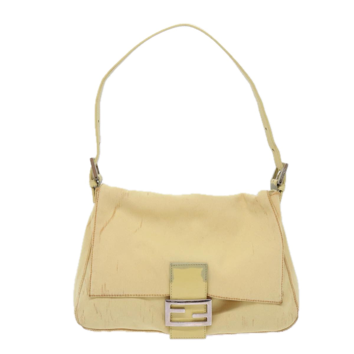 FENDI Mamma Baguette Shoulder Bag Nylon Yellow Auth 65559