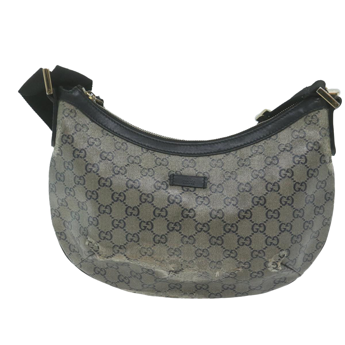 GUCCI GG Canvas Shoulder Bag Coated Canvas Silver Black Auth 65561