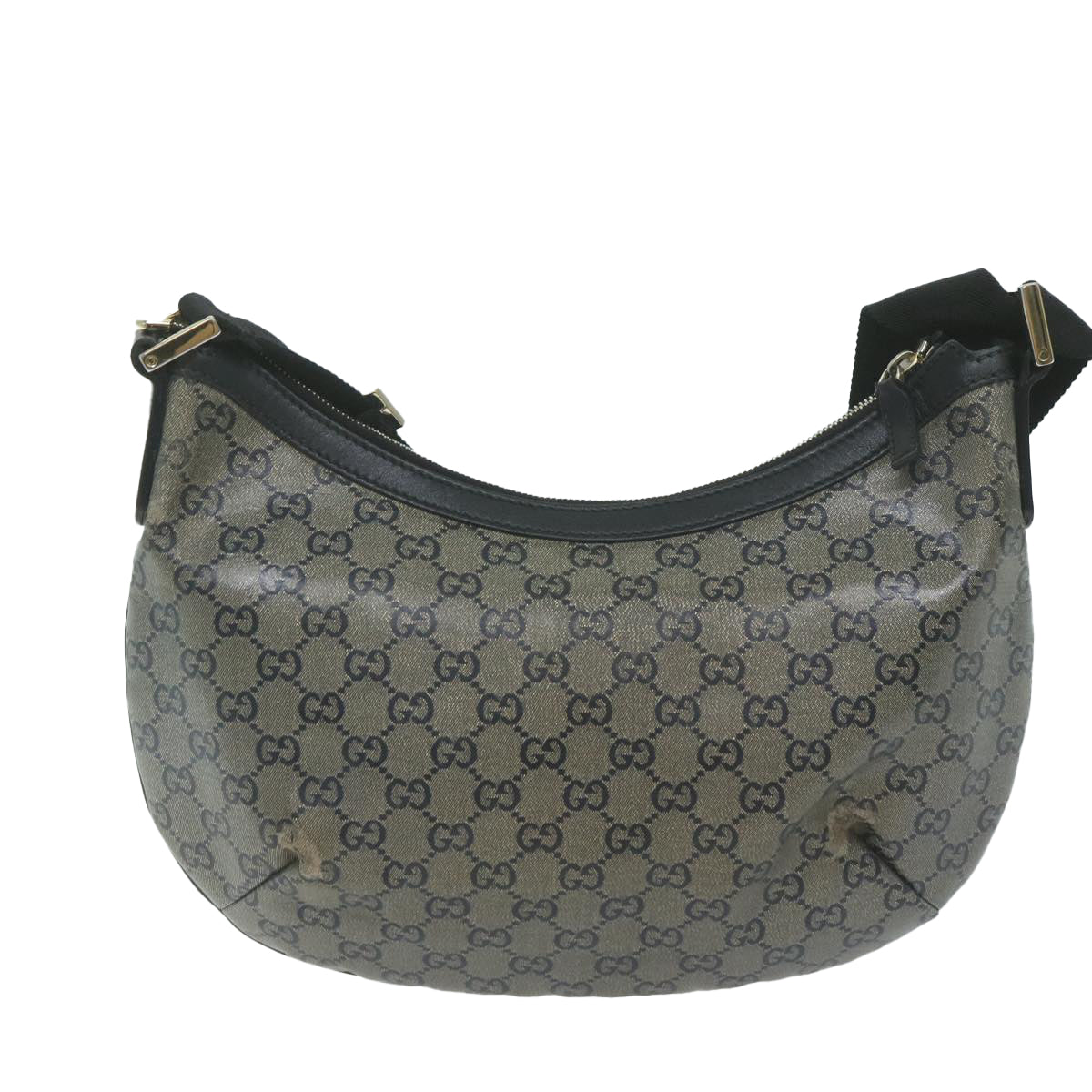 GUCCI GG Canvas Shoulder Bag Coated Canvas Silver Black Auth 65561