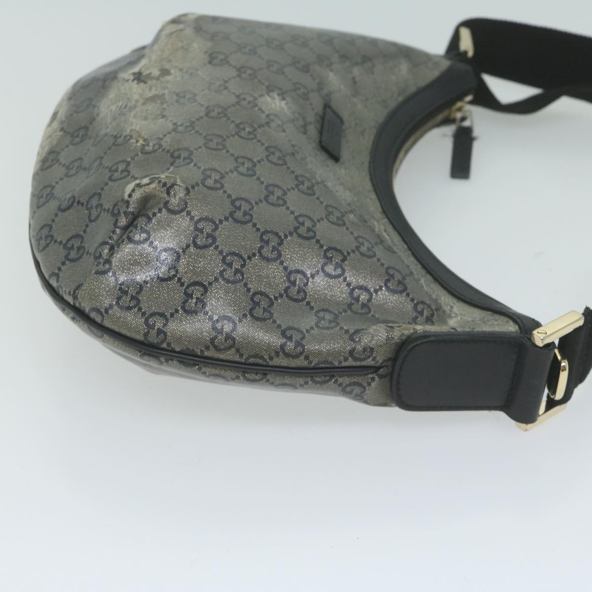 GUCCI GG Canvas Shoulder Bag Coated Canvas Silver Black Auth 65561