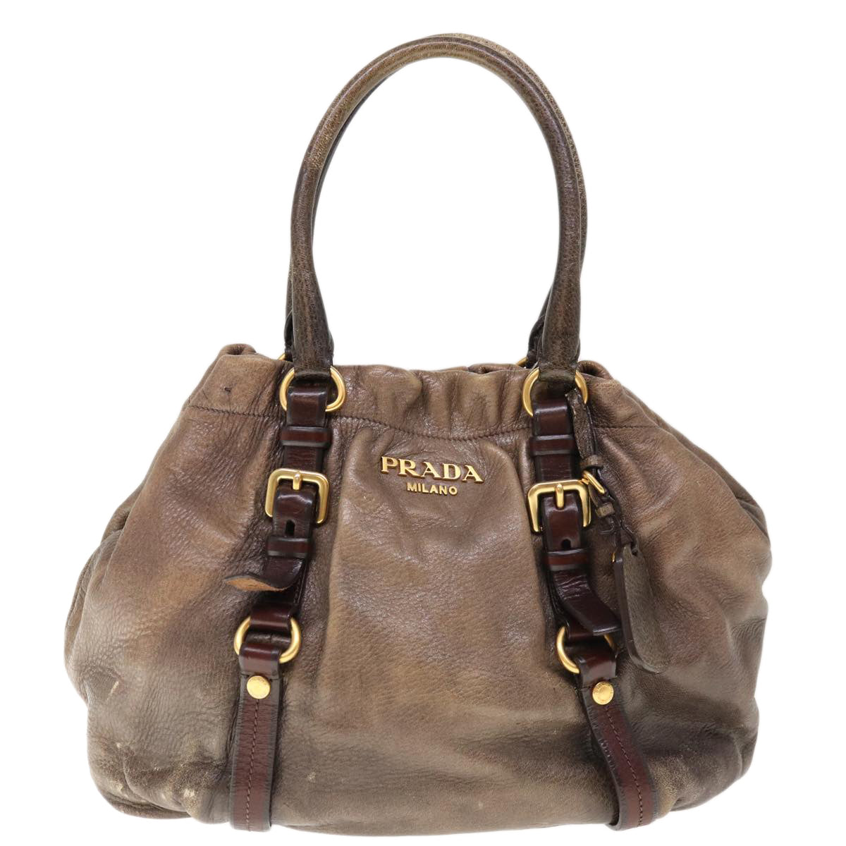 PRADA Hand Bag Leather Brown Auth 65565