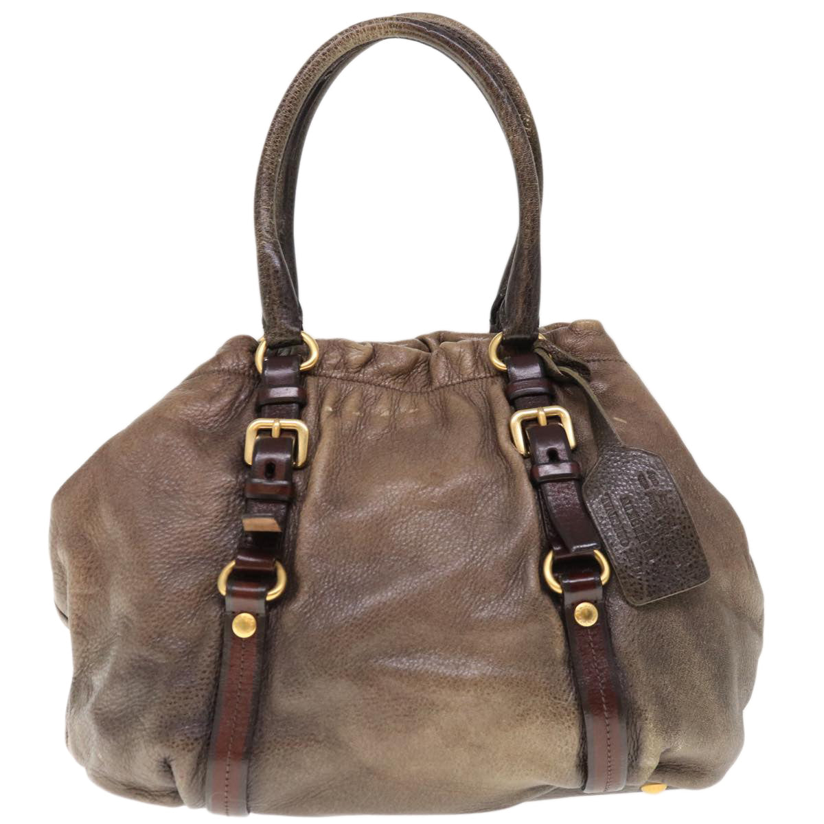 PRADA Hand Bag Leather Brown Auth 65565 - 0