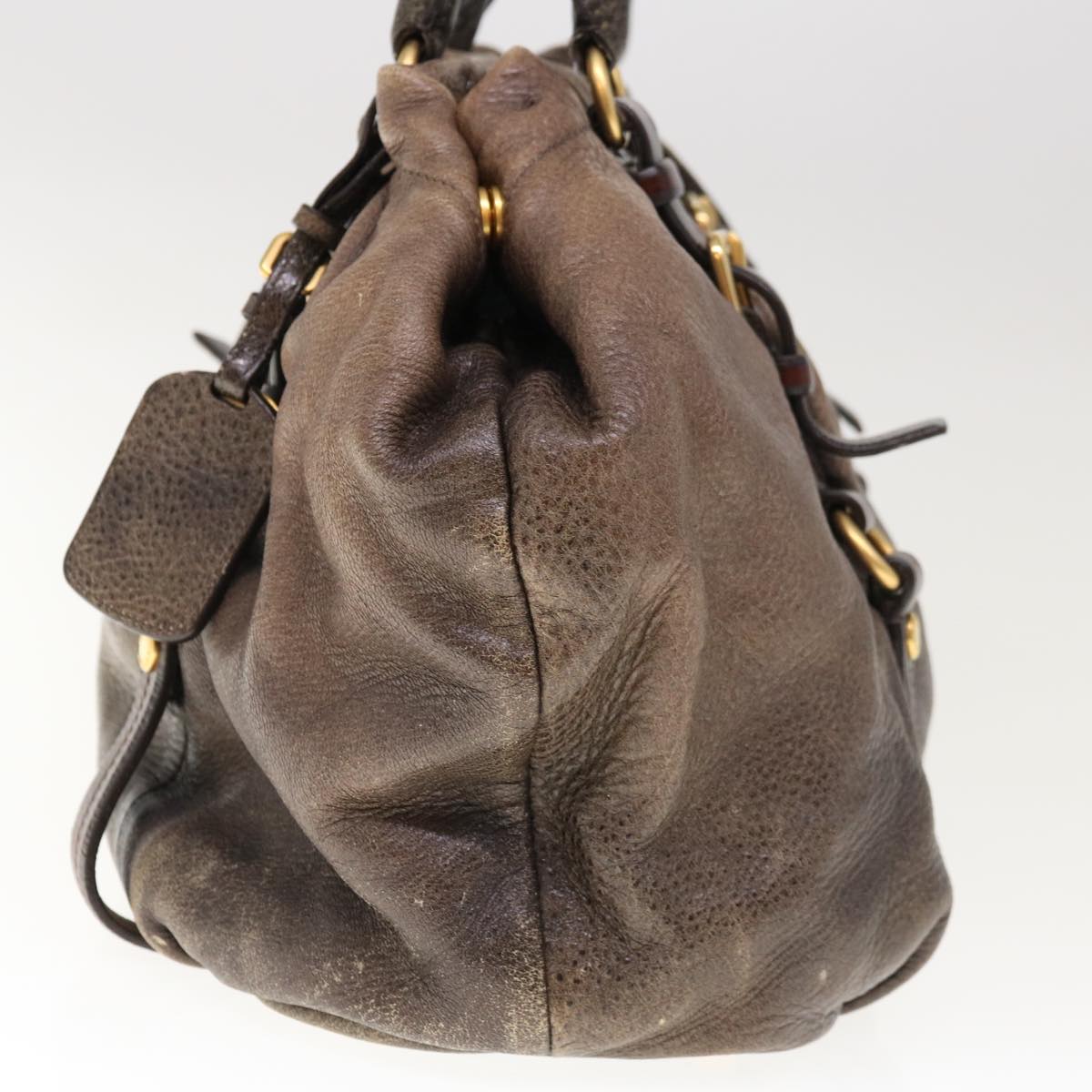PRADA Hand Bag Leather Brown Auth 65565