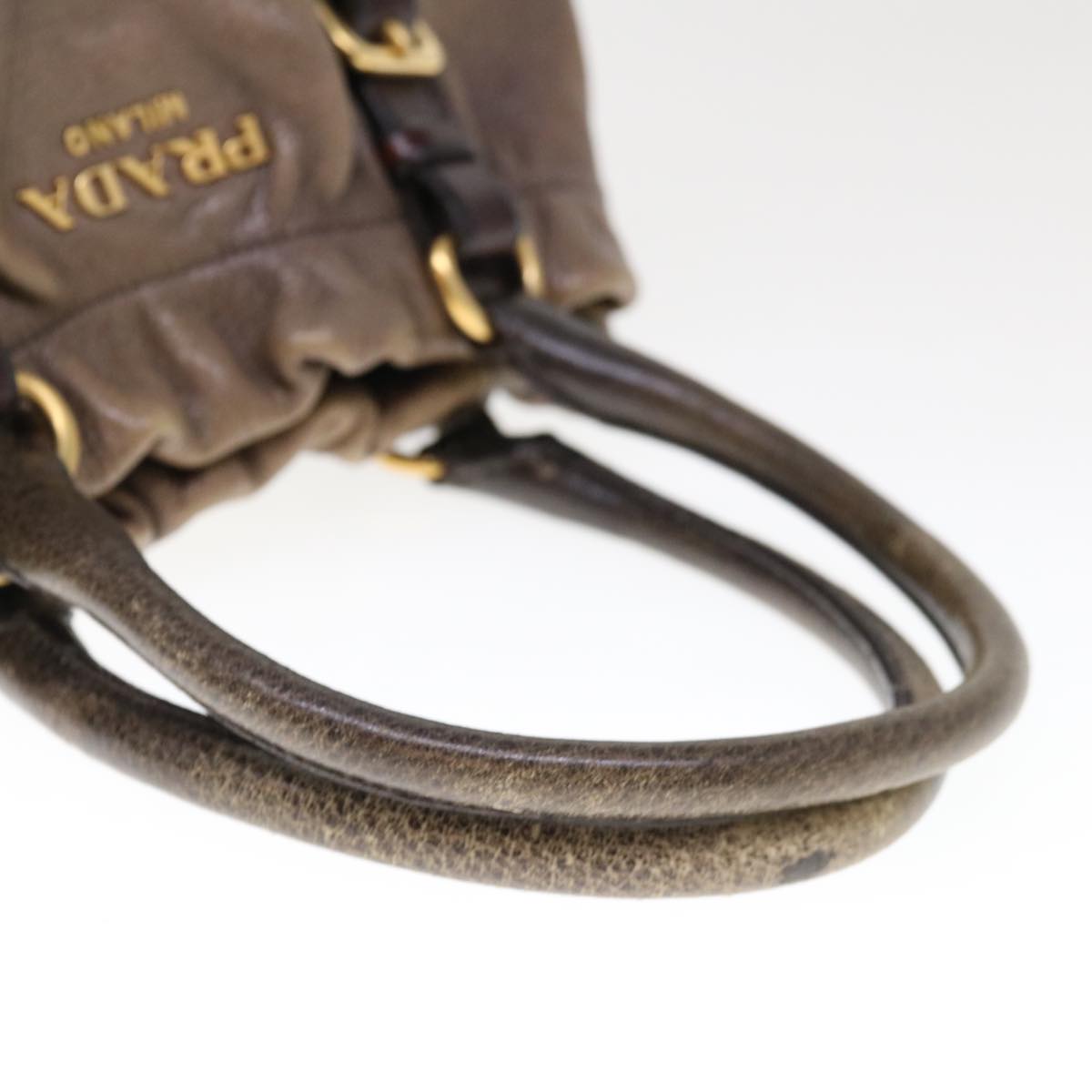 PRADA Hand Bag Leather Brown Auth 65565