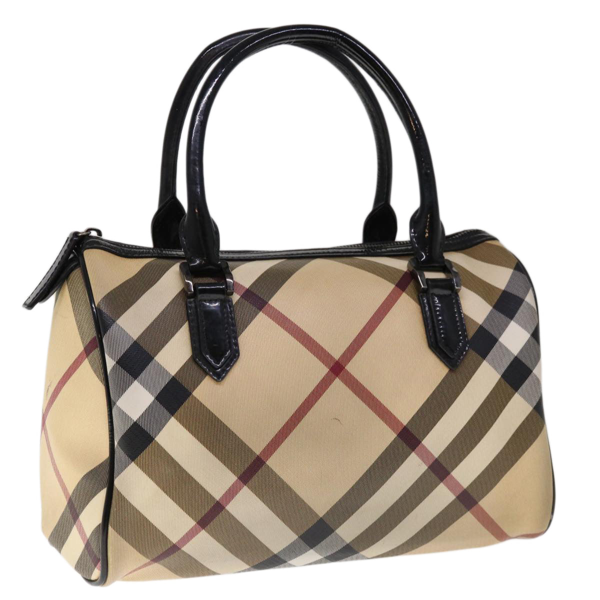 BURBERRY Nova Check Boston Bag PVC Beige Black Auth 65574