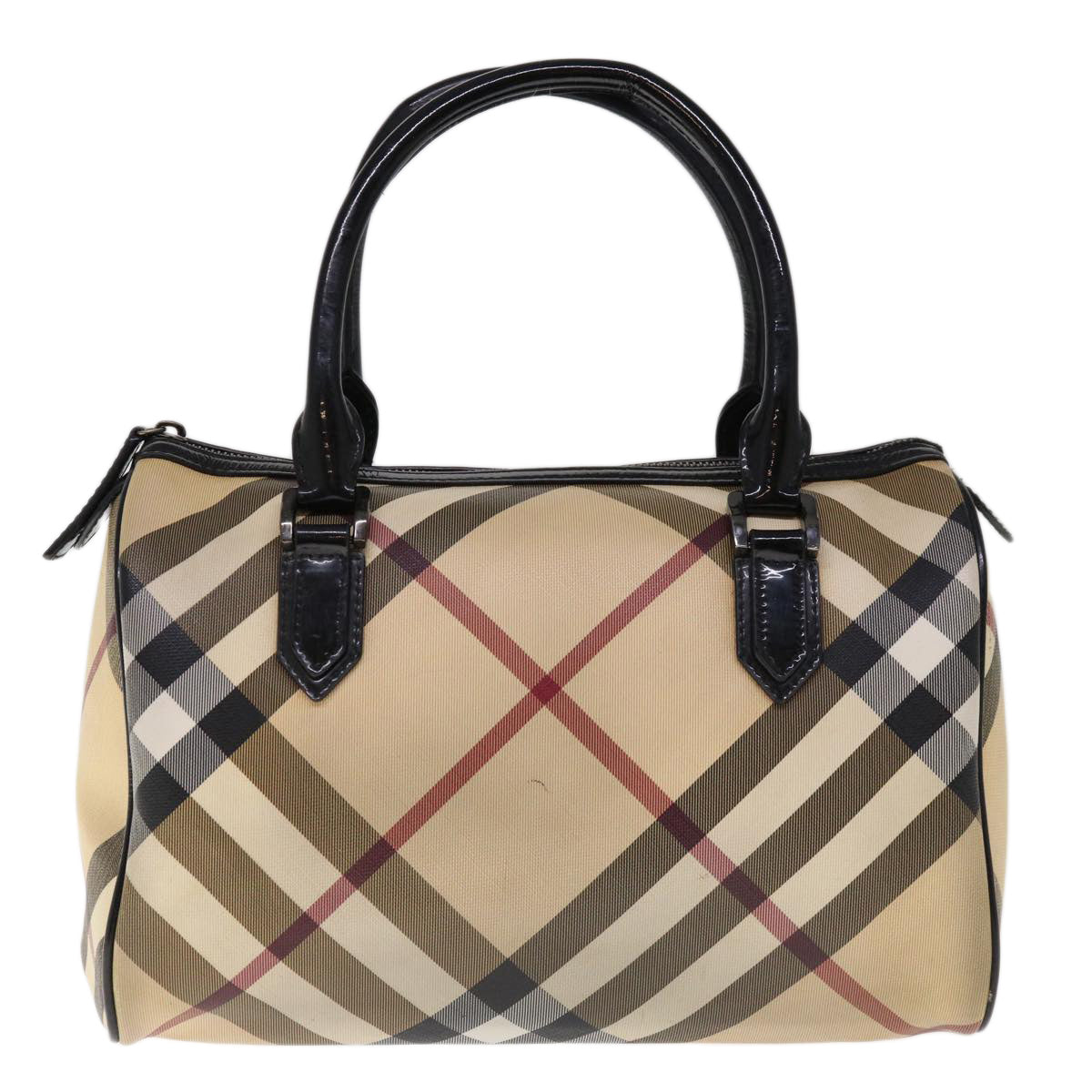 BURBERRY Nova Check Boston Bag PVC Beige Black Auth 65574