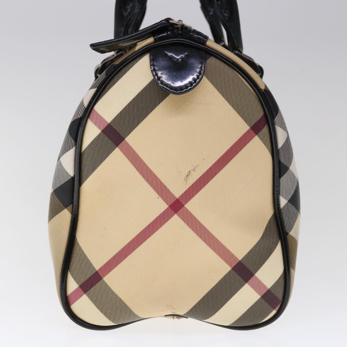 BURBERRY Nova Check Boston Bag PVC Beige Black Auth 65574