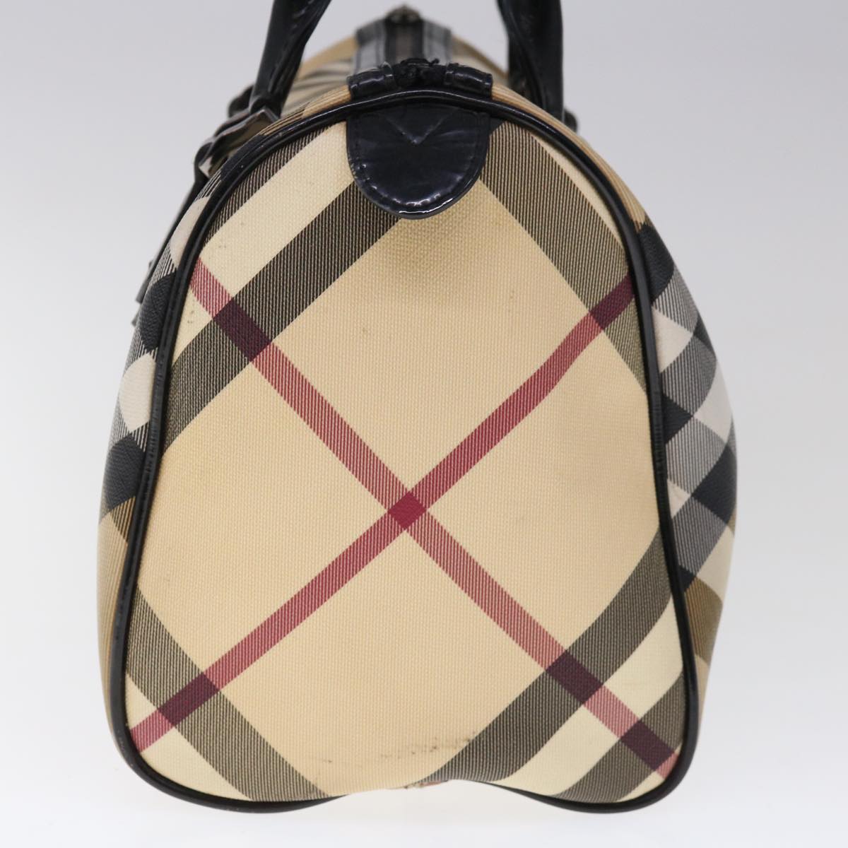 BURBERRY Nova Check Boston Bag PVC Beige Black Auth 65574