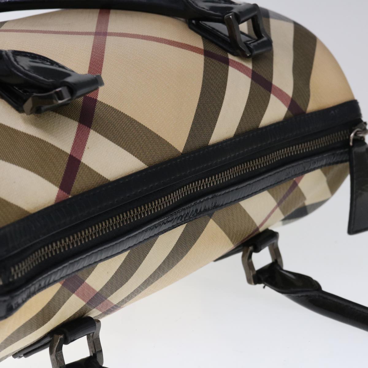 BURBERRY Nova Check Boston Bag PVC Beige Black Auth 65574