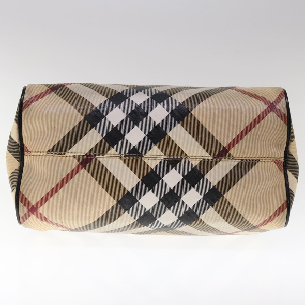 BURBERRY Nova Check Boston Bag PVC Beige Black Auth 65574