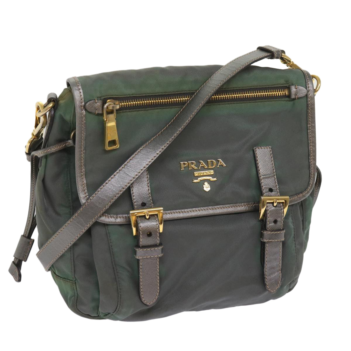 PRADA Shoulder Bag Nylon Khaki Auth 65578