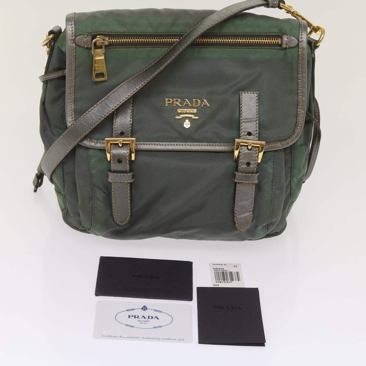 PRADA Shoulder Bag Nylon Khaki Auth 65578