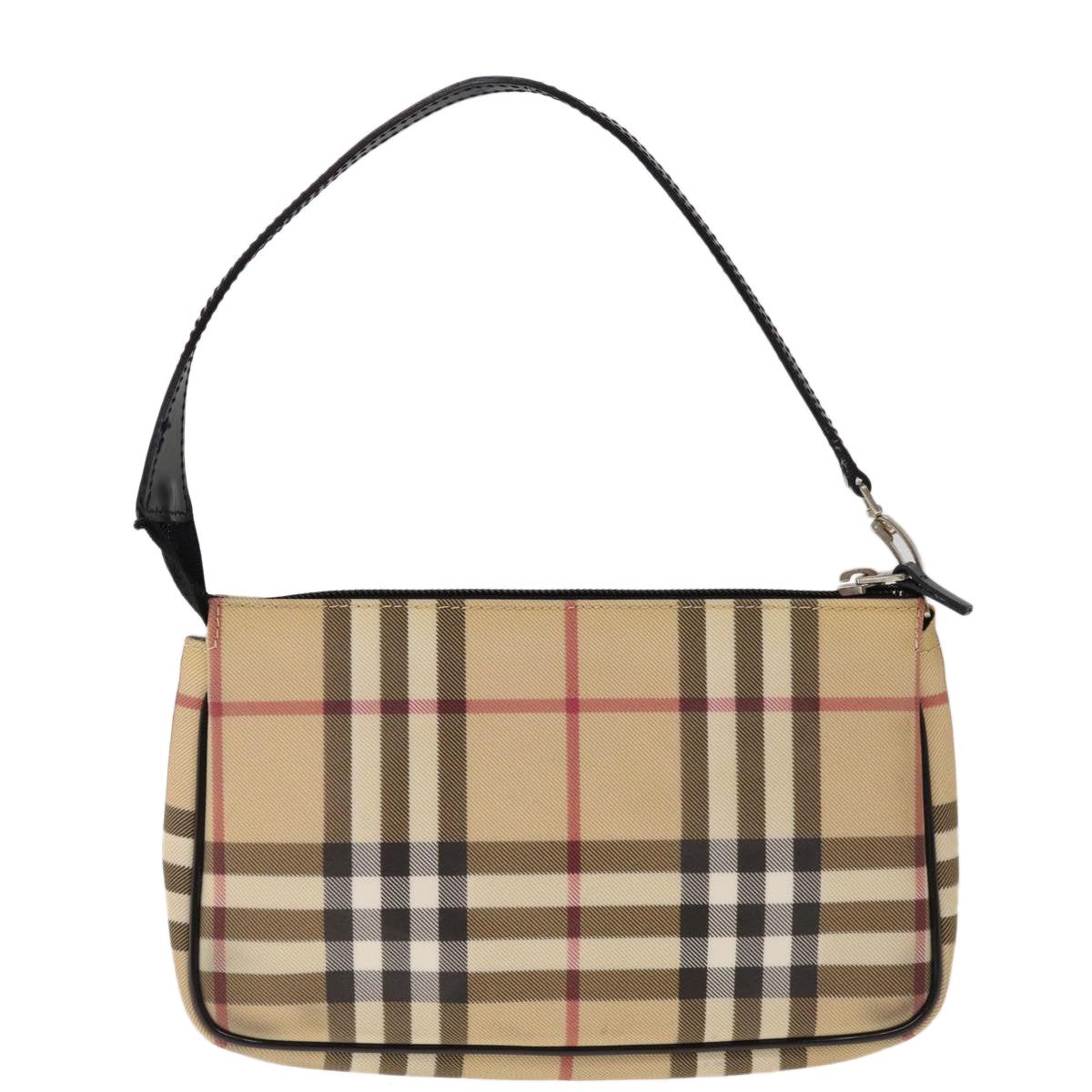 BURBERRY Nova Check Accessory Pouch Coated Canvas Beige Black Auth 65593