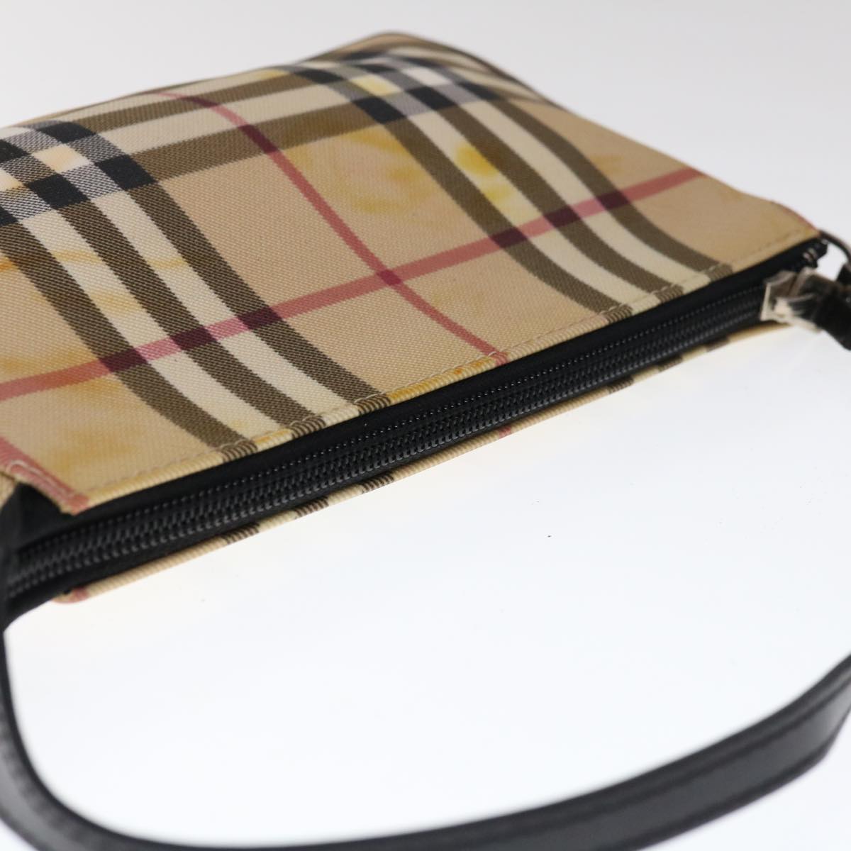 BURBERRY Nova Check Accessory Pouch Coated Canvas Beige Black Auth 65593