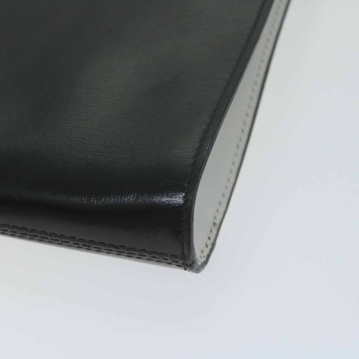 CELINE Clutch Bag Leather 2way White Black Auth 65641