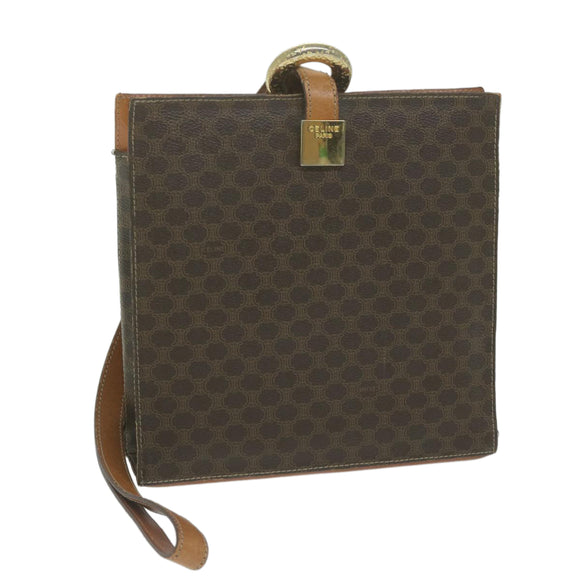 CELINE Macadam Canvas Umhängetasche PVC Leder Braun Auth 65644