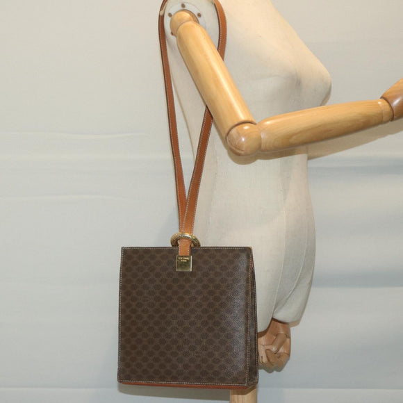 CELINE Macadam Canvas Umhängetasche PVC Leder Braun Auth 65644