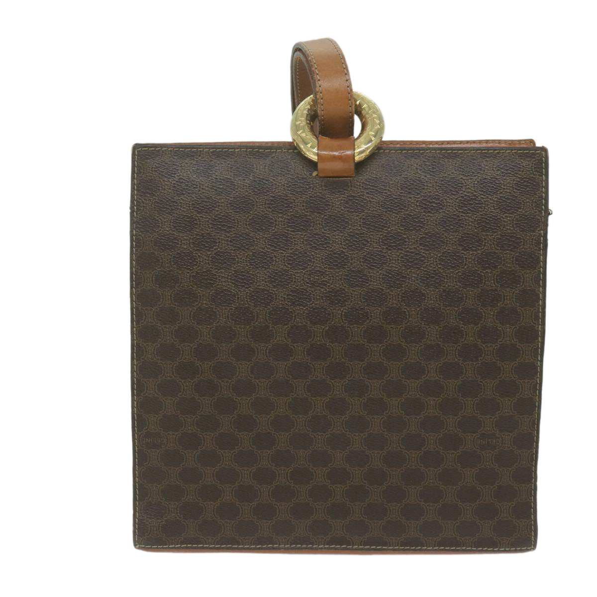CELINE Macadam Canvas Shoulder Bag PVC Leather Brown Auth 65644