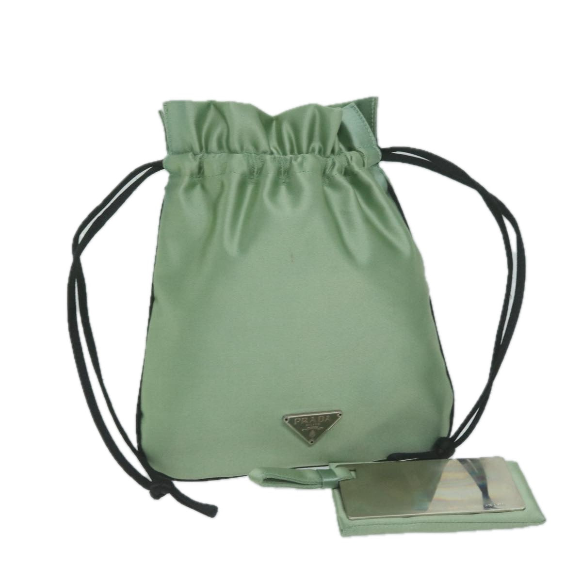 PRADA Drawstring Pouch Pouch Satin Green Auth 65661