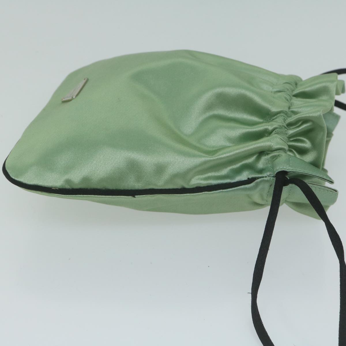 PRADA Drawstring Pouch Pouch Satin Green Auth 65661