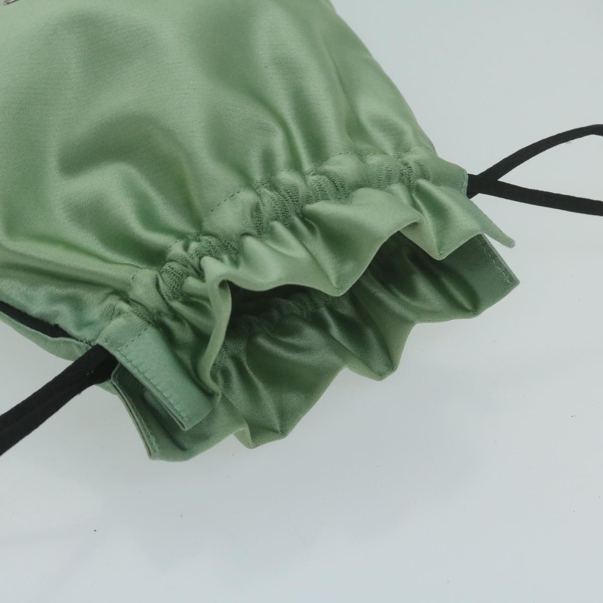 PRADA Drawstring Pouch Pouch Satin Green Auth 65661