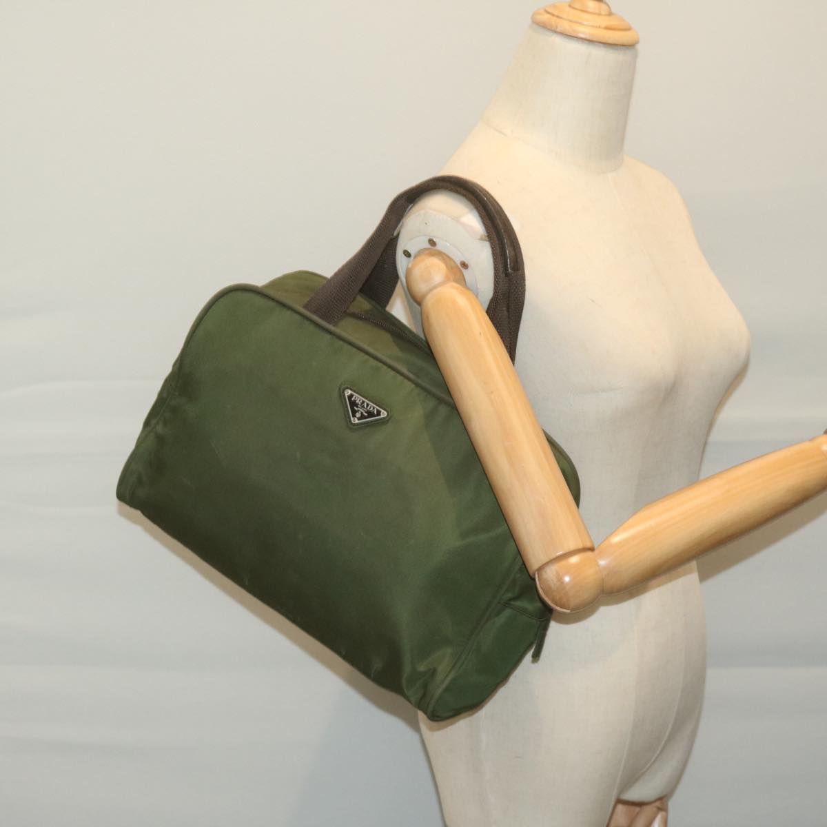 PRADA Hand Bag Nylon Khaki Auth 65699