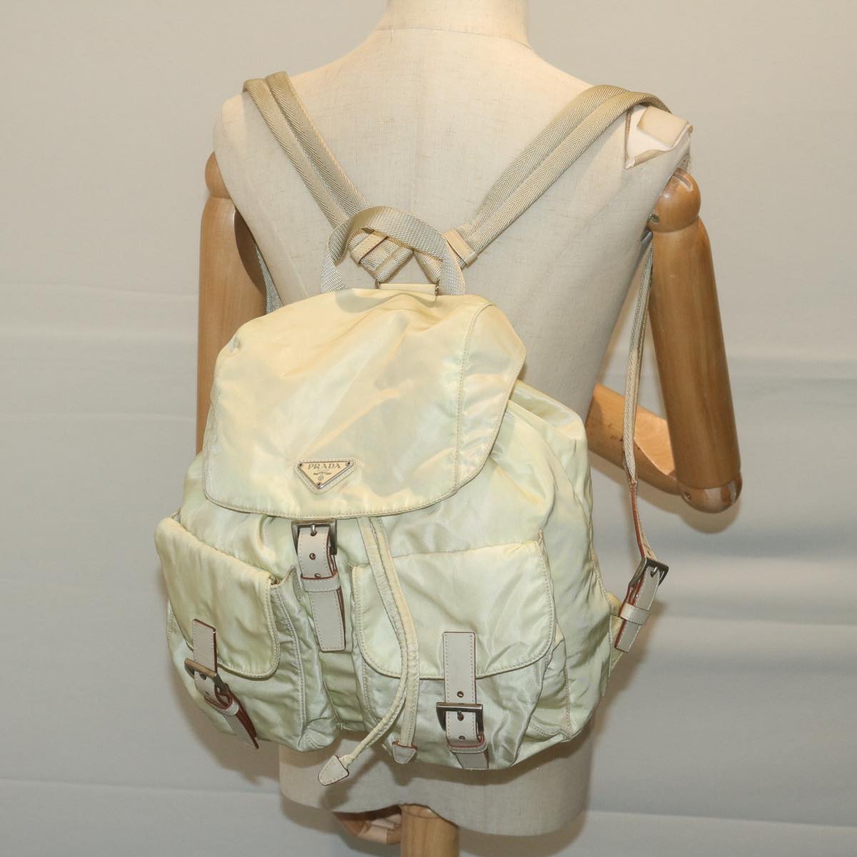 PRADA Backpack Nylon Cream Auth 65702