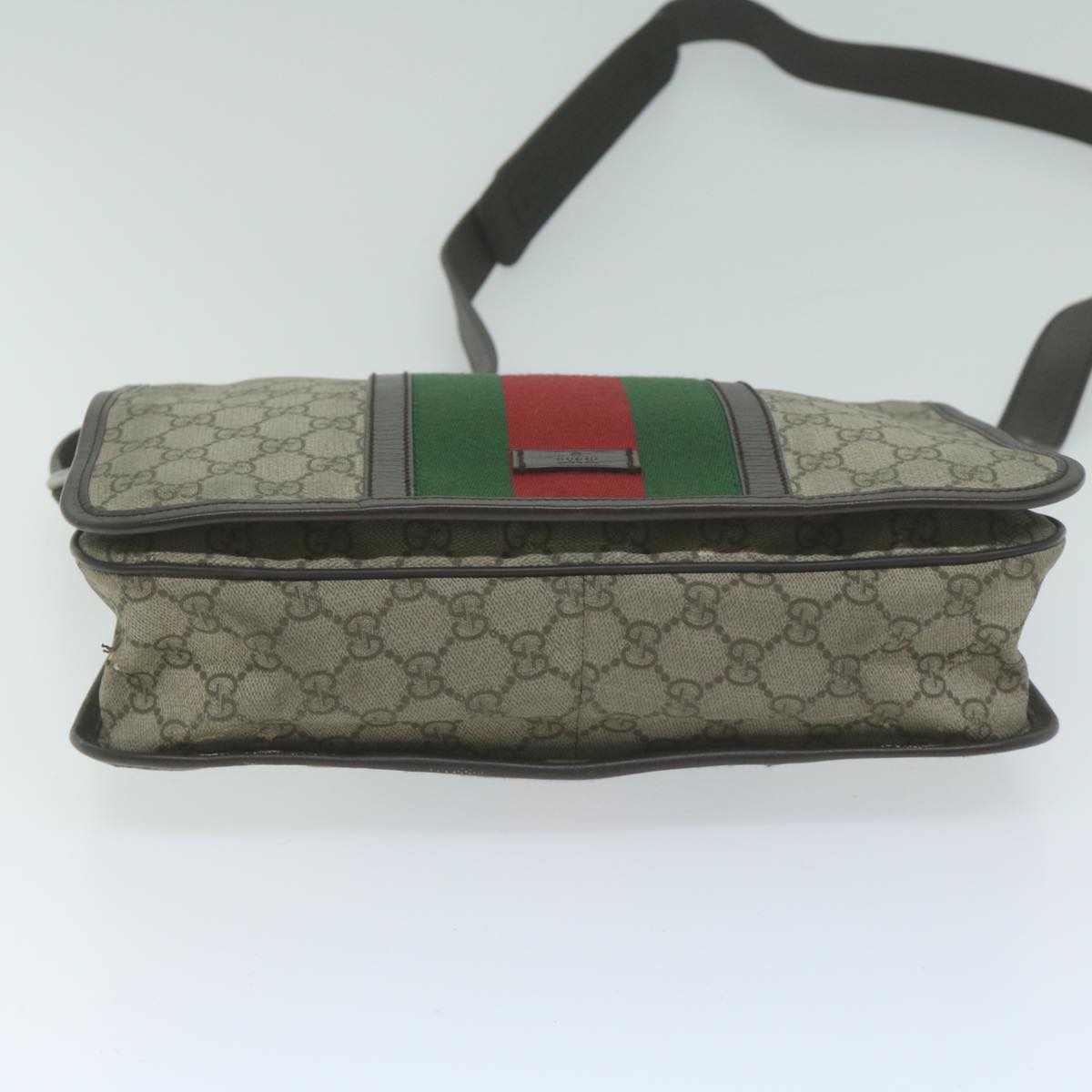 GUCCI GG Supreme Web Sherry Line Shoulder Bag PVC Beige Red 145844 Auth 65710