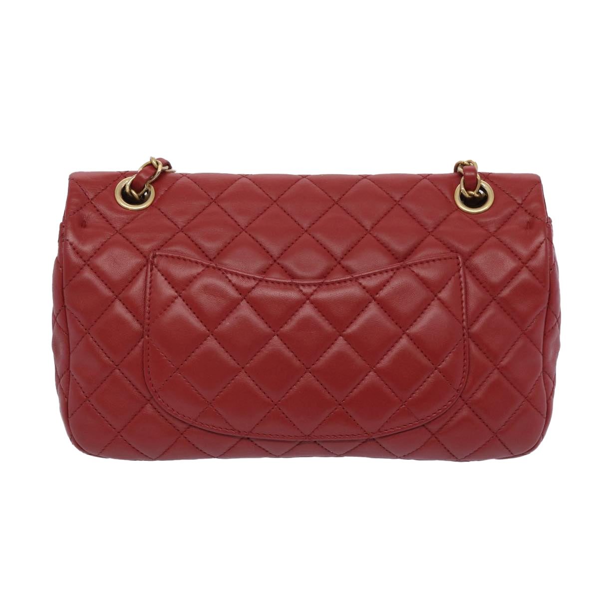 CHANEL Matelasse Chain Shoulder Bag Leather Red CC Auth 65726A