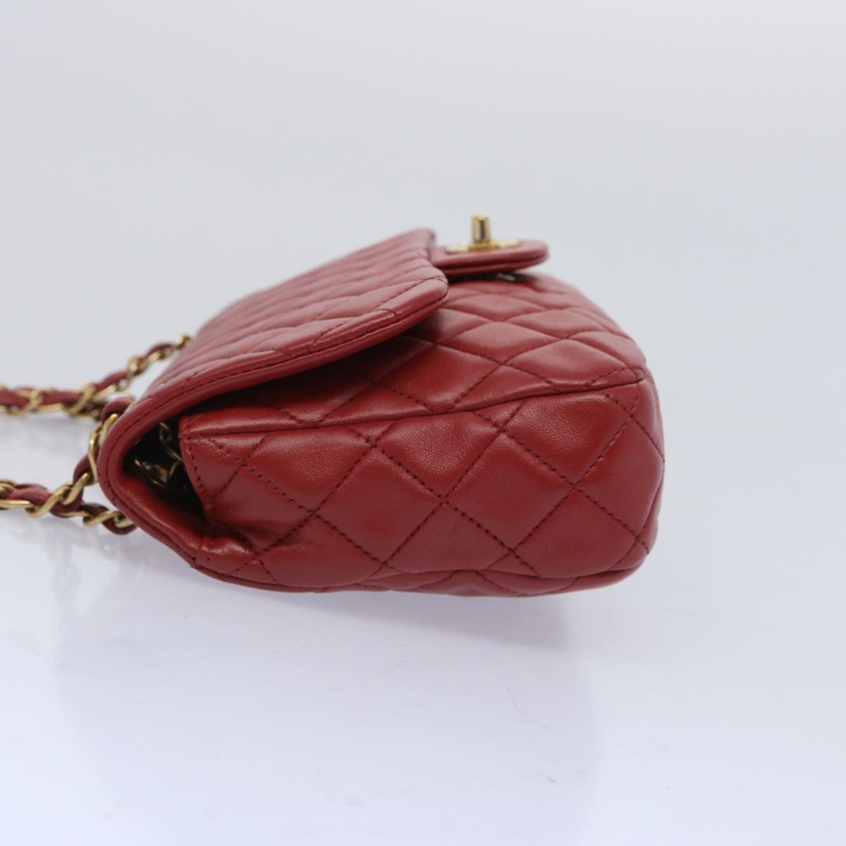 CHANEL Matelasse Chain Shoulder Bag Leather Red CC Auth 65726A