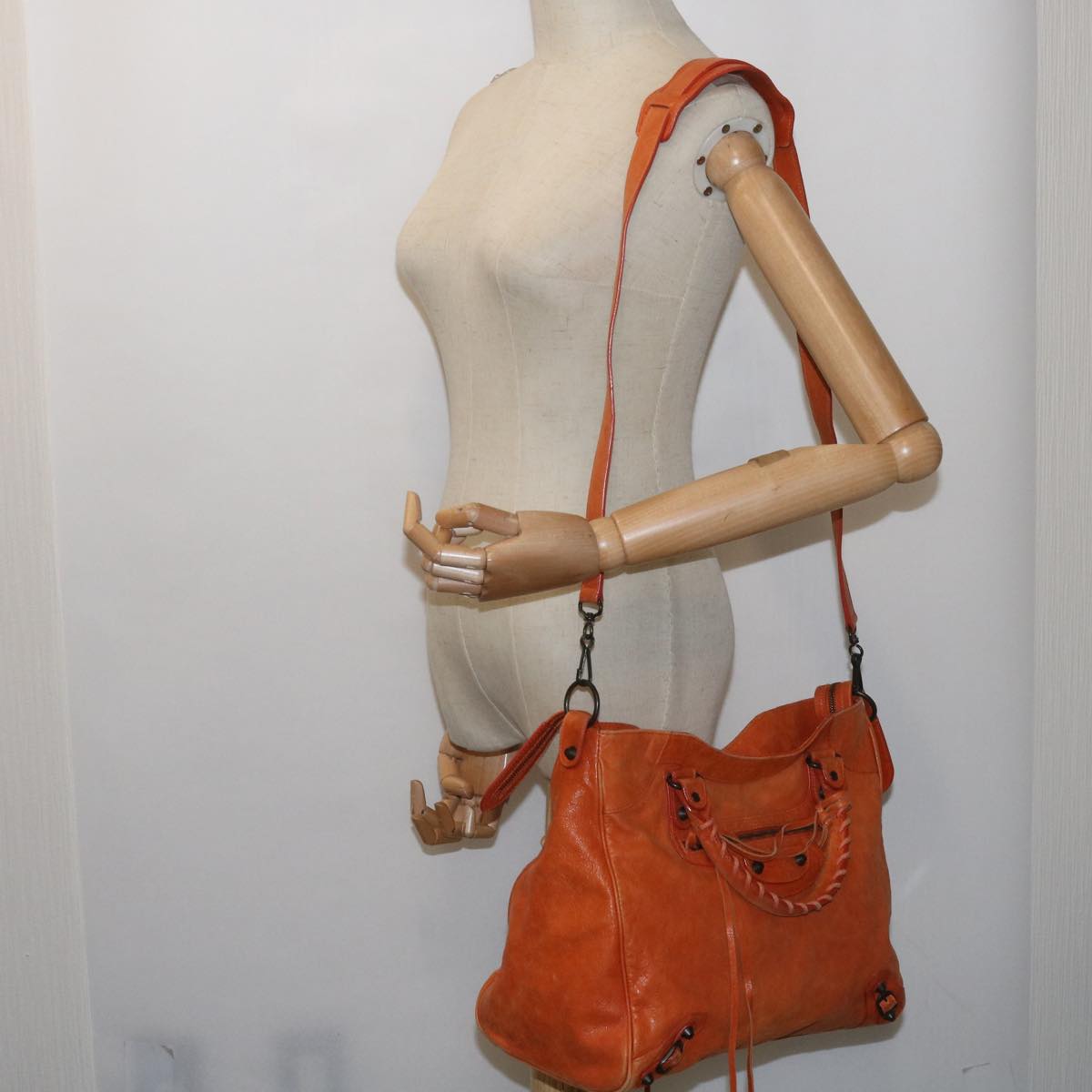 BALENCIAGA Vero Hand Bag Leather 2way Orange 235216 Auth 65735