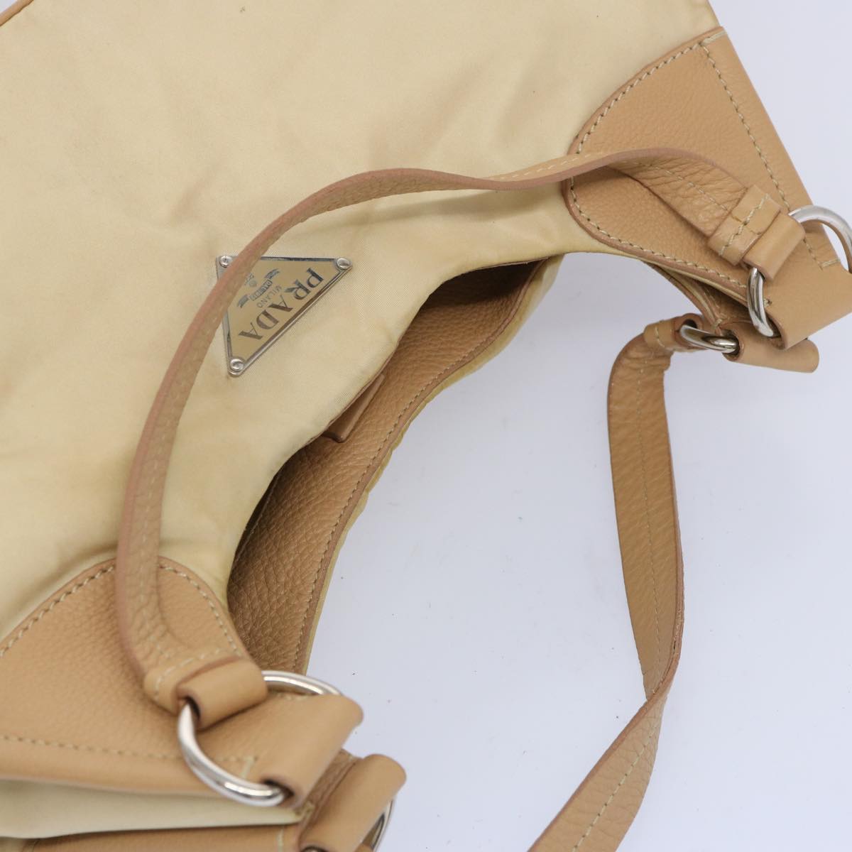 PRADA Shoulder Bag Nylon Beige Auth 65740