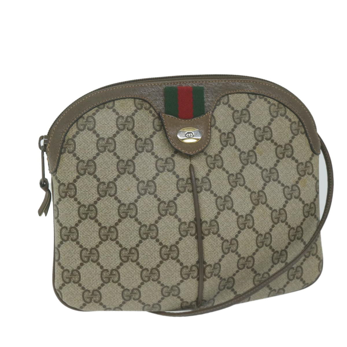 GUCCI GG Supreme Web Sherry Line Shoulder Bag PVC Beige 904 02 047 Auth 65741