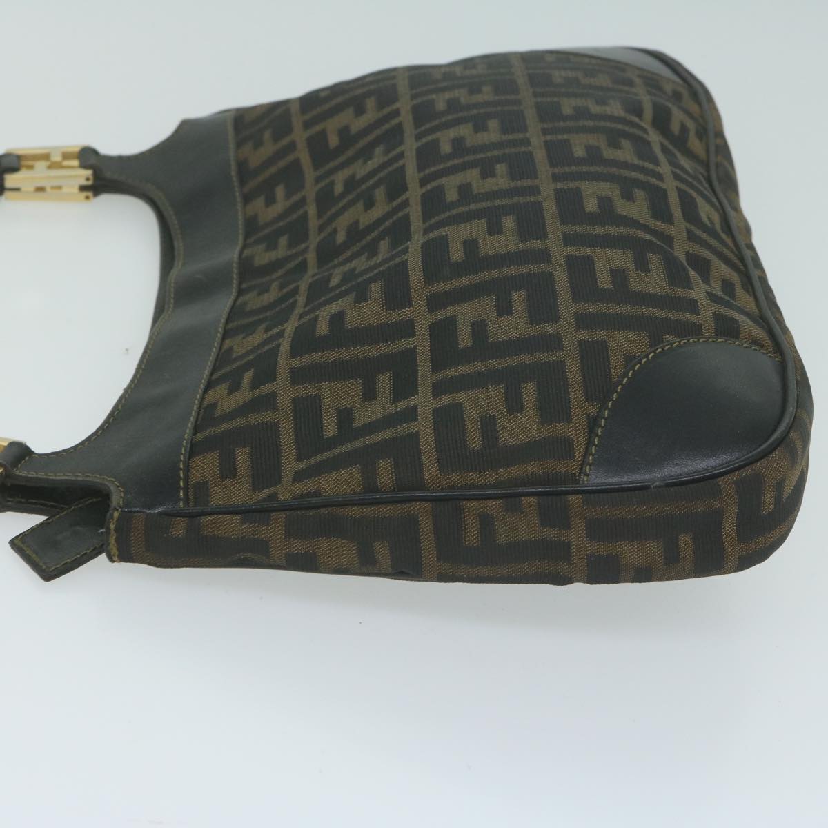 FENDI Zucca Canvas Shoulder Bag Brown Black Auth 65752