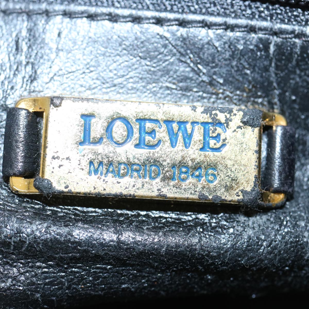 LOEWE Shoulder Bag Leather Black Auth 65764