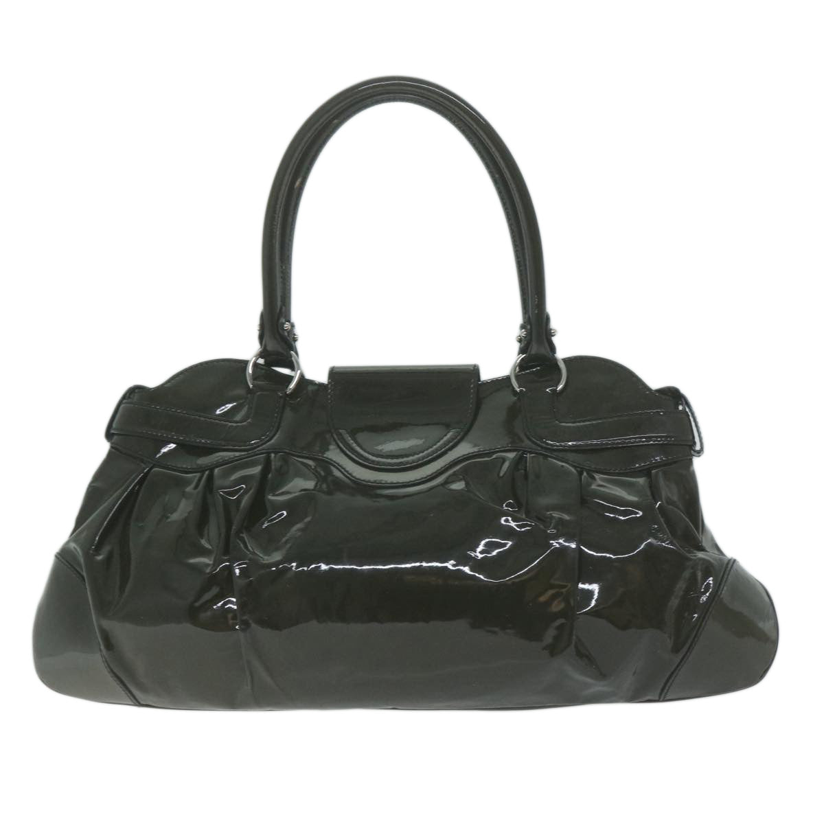 Salvatore Ferragamo Gancini Hand Bag Patent leather Brown Auth 65772 - 0