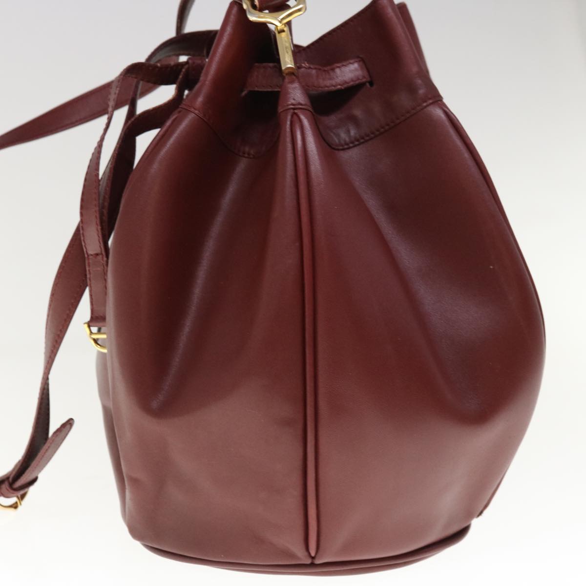 CARTIER Shoulder Bag Leather Wine Red Auth 65776