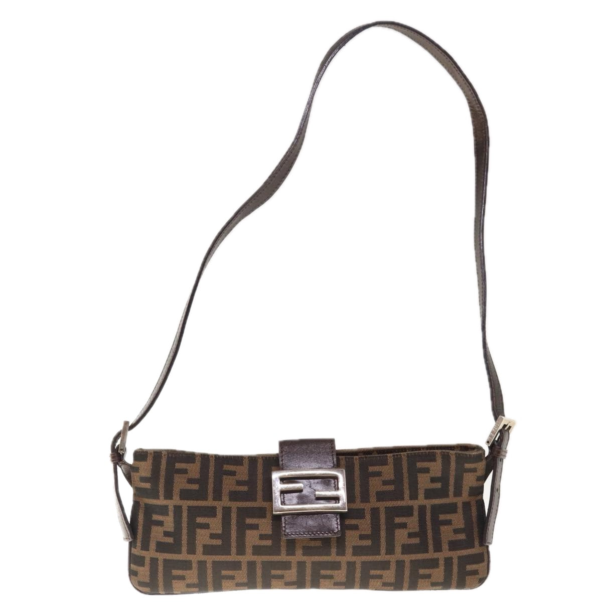 FENDI Zucca Canvas Mamma Baguette Shoulder Bag Brown Auth 65778