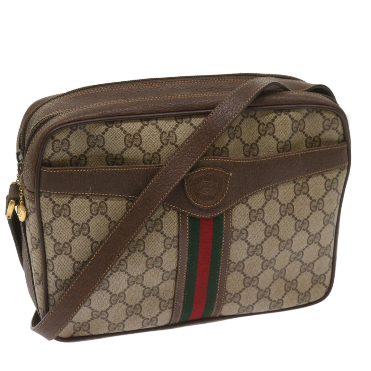 GUCCI GG Supreme Web Sherry Line Shoulder Bag PVC Beige 001 904 0848 Auth 65809