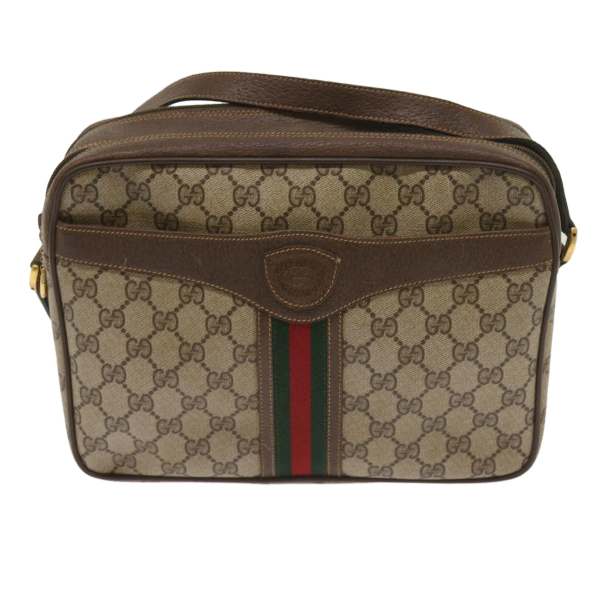 GUCCI GG Supreme Web Sherry Line Shoulder Bag PVC Beige 001 904 0848 Auth 65809