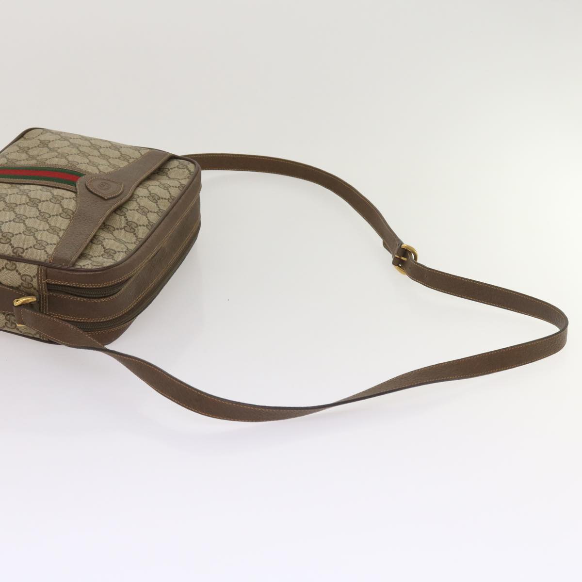 GUCCI GG Supreme Web Sherry Line Shoulder Bag PVC Beige 001 904 0848 Auth 65809