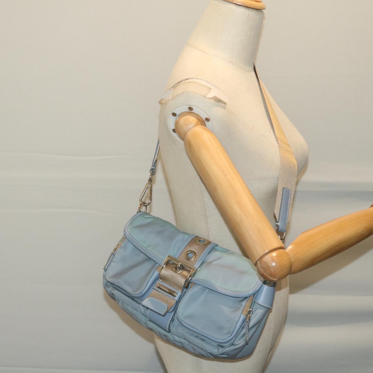 PRADA Shoulder Bag Nylon Light Blue Auth 65827