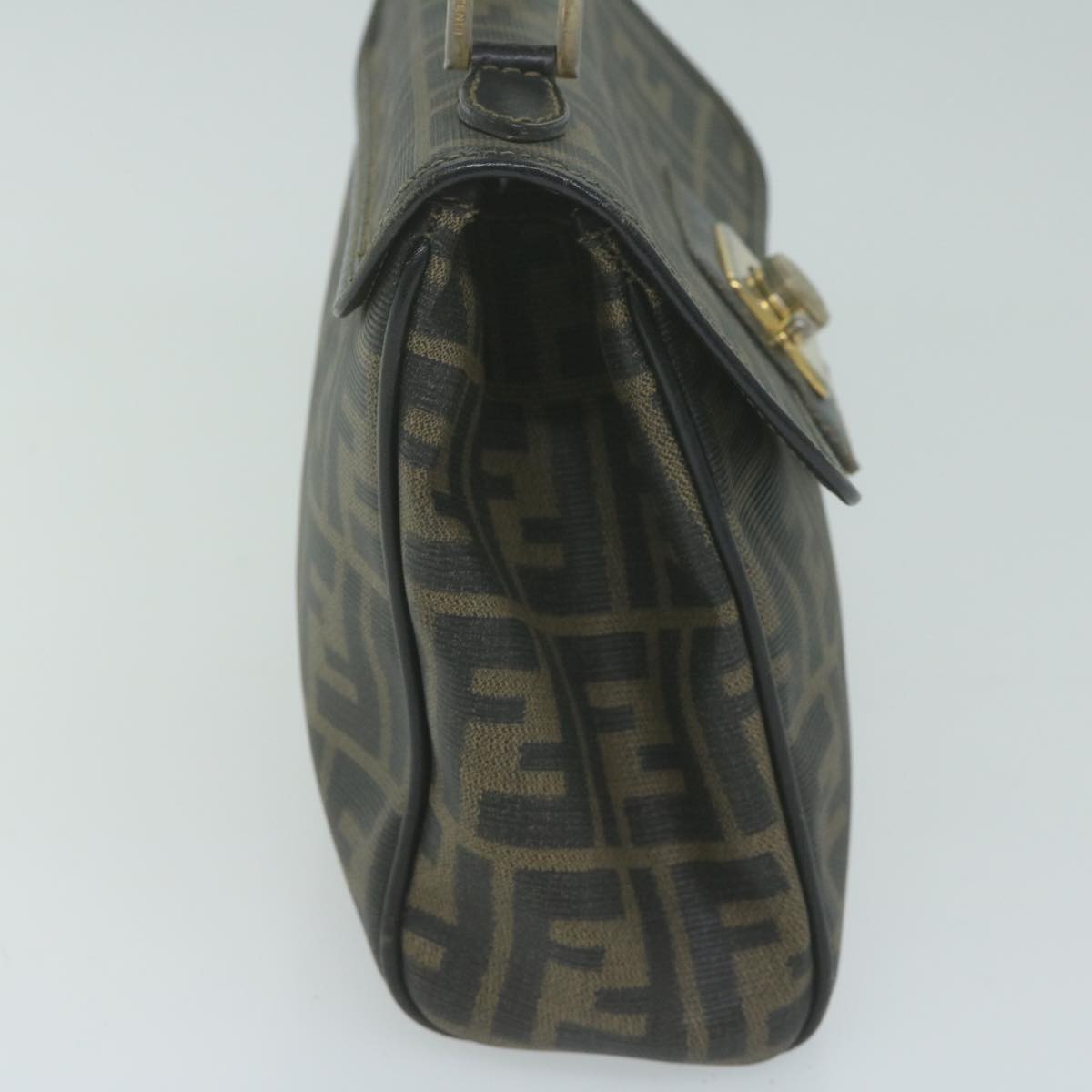 FENDI Zucca Canvas Hand Bag Black Brown Auth 65831